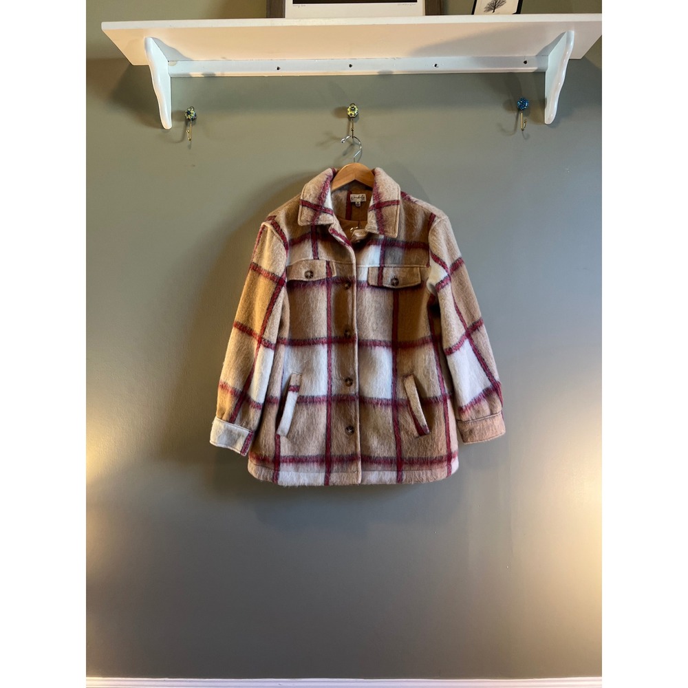Wonderly Tan Red Plaid Shacket Button Front Lined Shirt Jacket Womens M